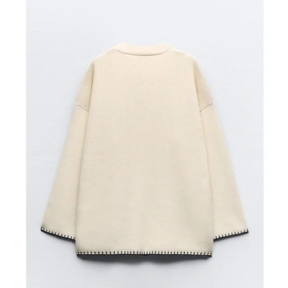 Zara Cream V-Neck Button Cardigan Sweater - Picture 4 of 4